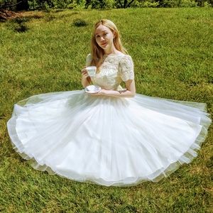 50s bridal gown lace and tulle tea length